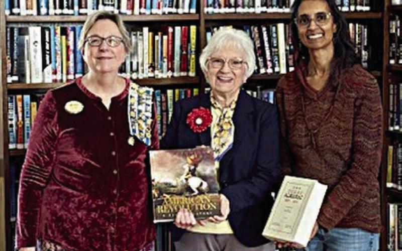 Presentation at Round Top Family Library – (from left) Kim Joost, Smith-McMillan Chapter librarian; Carolyn Caflisch, Smith-McMillan Chapter regent; and Keelia Ritch, Round Top Family Library manager.