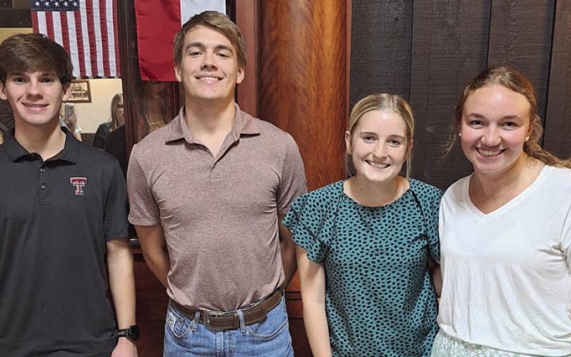 Scholarship recipients who spoke at the Hermann Sons Life meeting were (from left) Trevor Janak, attending Texas Tech University; Marcus Seger, attending Texas A&amp;amp;M; Madison Kunschick, attending Texas State; and Mikayla Otto, attending Texas A&amp;amp;M.