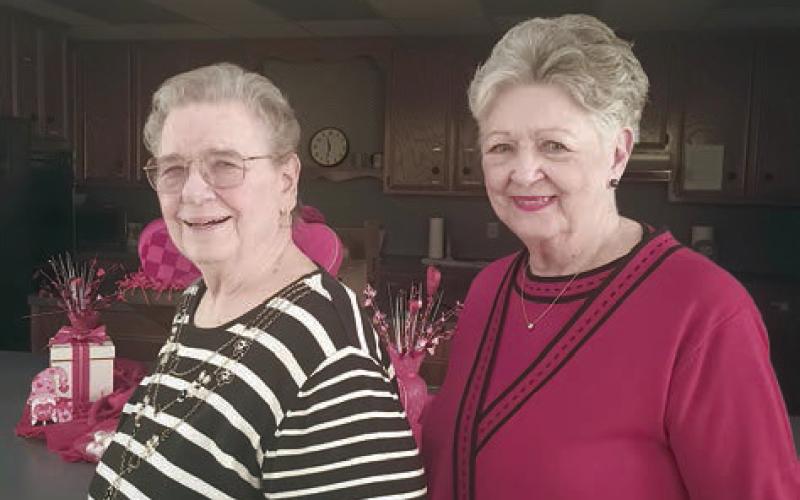 Hostesses for the meeting were (from left) Janet Kobza and Patricia Greeson.
