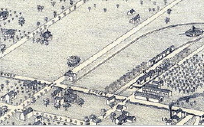 This detail from Koch’s 1880 Bird’s-Eye View of La Grange shows (6) the GH&amp;amp;SAdepot, (12) Schumacher’s ice house at the corner of Colorado and Jackson Streets, (10) Hunger’s Mill and Cotton Gin at the corner of Jackson and Crockett, and Bradshaw and White’s large warehouse is located just below the depot.