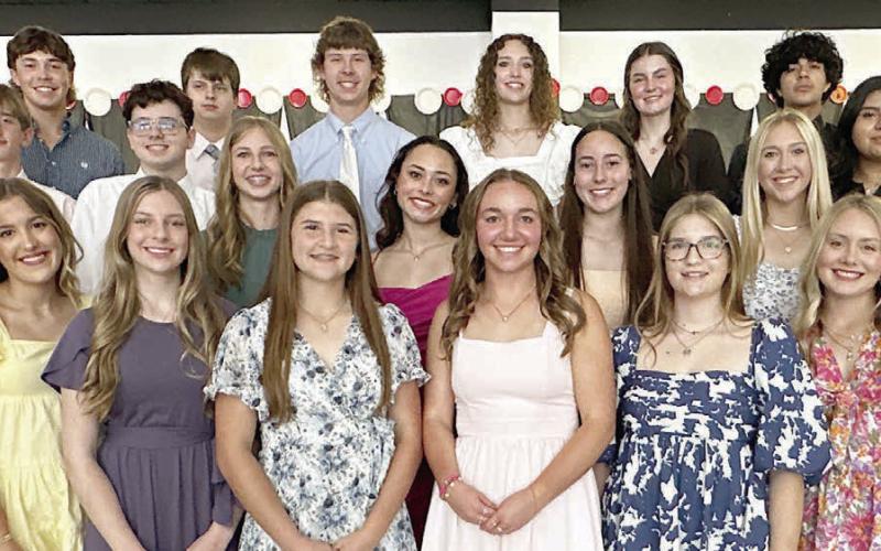 SHS NHS INDUCTEES – (front row, from left) Landry Deagen, Kaylee Beyer, Landry Zapalac, Mikayla Otto, Kyrroll Prihoda, Keeley Warnken, (second row) Clara Magliolo, Rilee Sanchez, Kenna Oliver, Reagan Dusek, (third row) Jamison Bennett, Scott Bass, Shalanie Olvera, (back row) Jayse Janda, Cade Ohnheiser, Aaron Janecek, Grace Schramek, Madyson Holub and Edgar Mandujano.