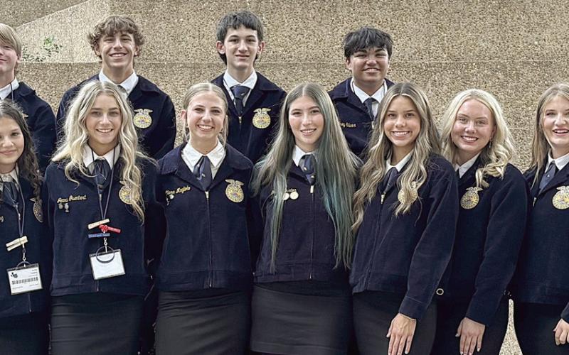 Members of the Schulenburg FFA Chapter attended the 97th Texas FFA Convention held June 30 to July 4 in Fort Worth, and six members received their Lone Star Degrees (see photo on Page 1). Convention attendees were (front row, from left) Brad Lux, Natalia Garcia, Jolene Jarvis, Anna Oeding, Jenna Guentert, Clara Magliolo, Gracie Burton, Morgan Steinhauser, Keeley Warnken, Kyrroll Prihoda, Shalanie Olvera, Hannah Mulhern, Kylee Zapalac, (back row) LJ Schindler, Van Prihoda, Colton Knigge and Trey Silcox.