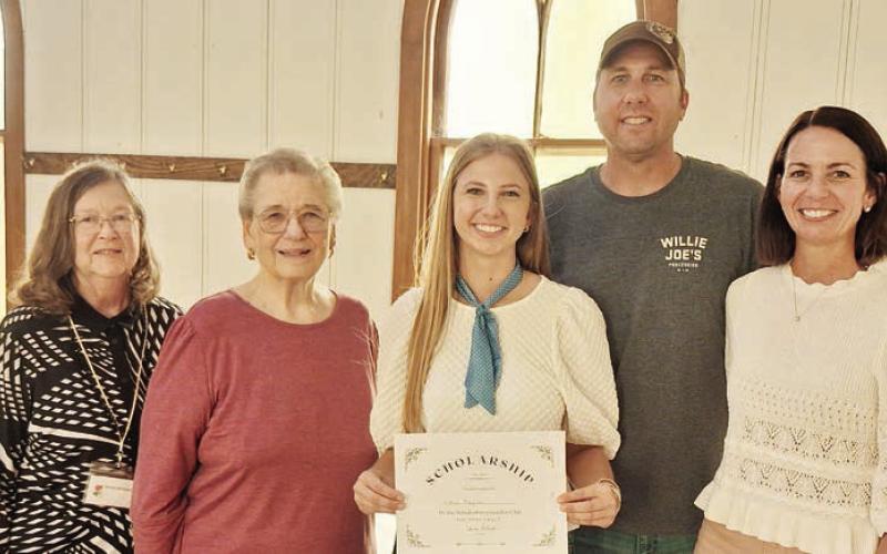 Garden club Scholarship winner for 2026 is Clara Magliolo (center), a senior at Schulenburg High School who plans to pursue a career in horticulture. Garden Club members pictured are (from left) Shirley Winkelman and Janet Kobza. Also shown are Clara’s parents, Paddy and Kaaren Magliolo (right).
