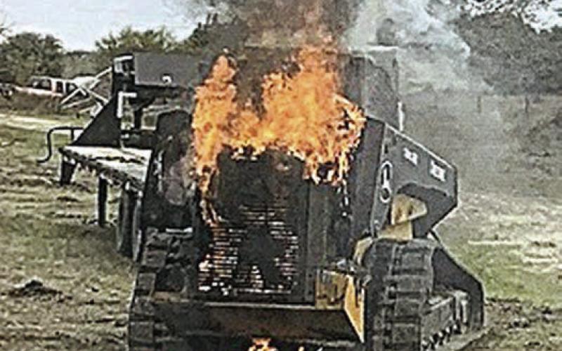A skid steer caught fire on property off Roznov Road on Wednesday, Jan. 8, with the Fayetteville Volunteer Fire Department being dispatched to the scene. Photo Courtesy of Fayette County Sheriff's Office