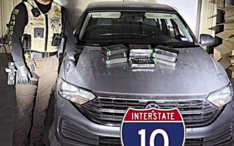 Ten bundles of cocaine were located after Deputy Cody Williams stopped a 2022 Volkswagen Jetta on Interstate 10 eastbound about four miles west of Schulenburg.