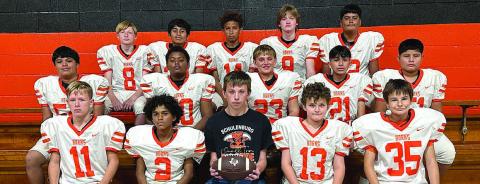 Front, from left: Carson Goodlander, Ashton Medrano, manager Connor Machicek, Hunter Herzik, and Davin Harris. Middle, from left: Jared Melchor, Omari Johnson, Drayden Chudej, Dillon Gomez, and Juan Rodriguez. Back, from left: Layne Dees, Josue Garcia, Tremon Glover, Cannon Lloyd, and Marco Mandujano. Not shown: Crockett Guenther, Sean Rogers, Jesse Hooker, and Trenton Castillo.
