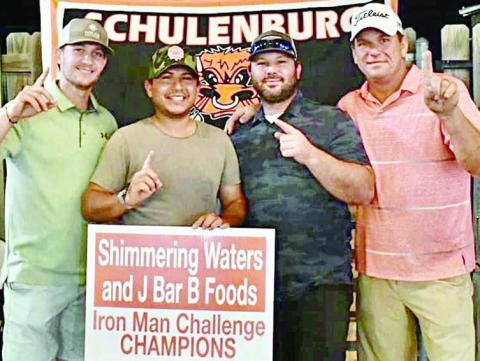 OVERALL CHAMPIONS / GOLF CHAMPIONS: Team Elstner – (from left) Matt Dornak, Jason Saavedra, Clayton Besetzny, Kevin Elstner. In addition, Besetzny won the long drive contest in golf.