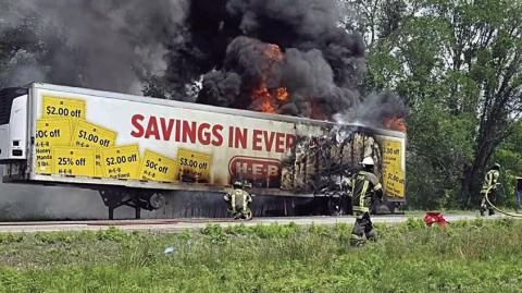 Semi-trailer fire snarls I-10 at midday Friday