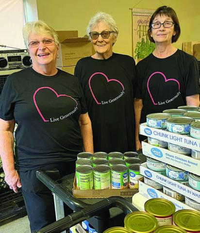 The Zion Lutheran Church Dorcas Guild recently sponsored a food drive at the Zion Lutheran Church in Schulenburg. A donation of 291 pounds of non-perishable food plus a monetary donation of $615 was presented to the Schulenburg Area Food Pantry by (from left) Helen Galipp, Mary Zeller and Kristi Clark, all members of Zion Lutheran Church