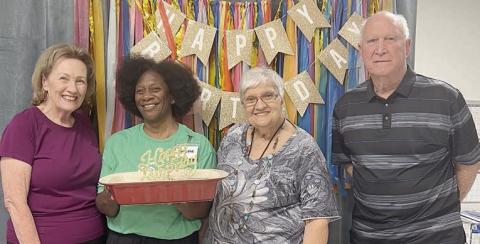 August birthday celebrants included (from left) Sharon Rodriguez, Darlene Williams, Cynthia Meyer and Gerald Wooten.