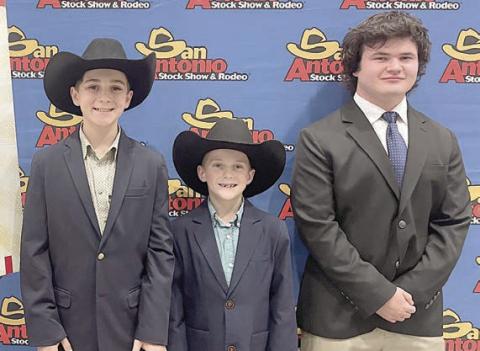 Competing in the San Antonio Livestock Show Agricultural Public Speaking Contest were Ifrom left) Crockett Guenther, Rowdy Guenther and Logan Poncik.