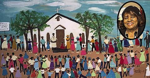 Dorothy Shelby (inset) and an example of her primitive folk art.