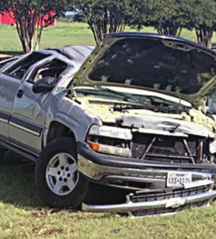 The pursuit of a tan 2004 Chevrolet Tahoe from I-10 near Engle through Flatonia and into Smithville ended when the driver left the roadway to avoid spike strips and the vehicle rolled over.