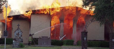 Fire engulfed the Catholic church in Hostyn after an explosion, believed to have been caused by a natural gas leak, as reported in the June 16 issue.