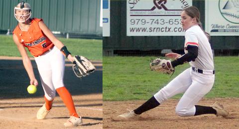 Two Lady Horns – freshman pitcher Kinley Tillery (left) and senior shortstop  Haylie Goode (above) – were first-team all-district selections in District 29-2A  Schulenburg, the fourth-place team in 29-2A, also had two second-teamers,  four listed as honorable mention, and 14 named academic all-district. Sticker File Photos