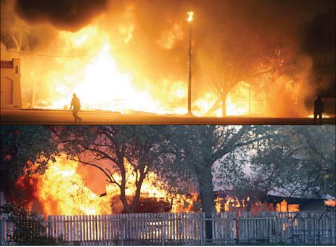 Two fires destroyed structures in town during the second half of 2025 – (above) two homes on Summit Street, as reported in the Nov. 13 issue, and (below) an out-building behind a vacant home on Bucek Street, as reported in the Aug. 28 issue. Sticker File Photos