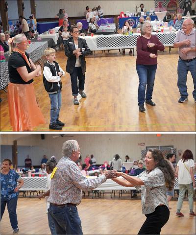 Some of those enjoying the “Happy Days Sock Hop” included (top photo, foreground from left) Kristi McBride, Kes McBride, Stephanie Shroyer, Cindy Ferguson and Johnny Fojtik; (bottom photo) Mac Schramek and Megan Horton in the foreground and Caroline Mitchell and Patricia Winkelman in the background.