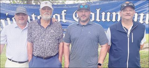 1ST FLIGHT: 1st Place – 13 under par (59) From left: Kenny Helmcamp, Mike Alexander, Clay Besetzny, and Jimmy Heger.  Sticker Photo By Darrell Vyvjala