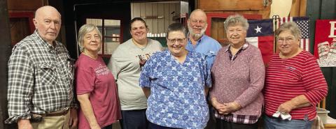 Officers of Hermann Sons Life Lodge 14 are (from left) trustee Frank Bohlmann, secretary Debora Behlen, treasurer Chelsea Moeller, trustee Jennifer Moeller, president Ed Moeller, Humanitarian Award chair Junette Rodecap and membership coordinator Mary Schroeder. Not present were vice president Mary K. Seifert, trustee Elmer Ulrich and nursing center coordinator Arline Ulrich.