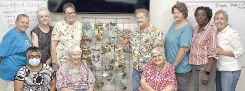 Diana Cha fin’s workshop for Artful Friday was a hoot! Participants created owls from found objects and each one has its own personality! Shown are (front row, from left) Janice Collins, Mary Ann Jurica, Cynthia Meyer, (back row) Annette Jasek, Kim Penland, Berni Gillings, Cathy Besetsny, Delores Bittner, Deborah Jones and artist instructor Diana Chafin.