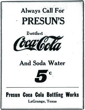Advertisement for Presun Bottling Works in the Aug. 5, 1926 issue of the La Grange Journal.