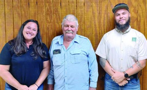 The Schulenburg Young Farmers held their monthly meeting on Tuesday, Sept. 24 at the Schulenburg Expo Center. Chairman for the meeting was Frank Wick Jr. (center) and guest speakers were Laura Sherrod (left), wildlife biologist for Texas Parks &amp; Wildlife for Lee County, and Drake Rangel (right), wildlife biologist for Texas Parks &amp; Wildlife for Fayette County. The next monthly meeting will be held Tuesday, Oct. 22 at 7 p.m. at the Schulenburg Expo Center.