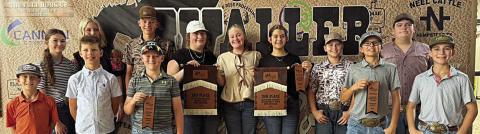 Fayette County 4-H members participating in the Waller County Livestock Judging Contest were (front row, from left) Rowdy Guenther, Tucker Mings, Jehnsen Janecka, Tate Fritsch, Crockett Guenther, (back row) Laramie Laake, Hailey Janish, Holden Holub, Rheagan Karisch, Julia Melton, Adalyn Carrales, Hudson Holub and Rilan Karisch.