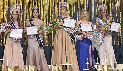 Pageant winners – (from left) Queen Cierra Fitzpatrick, 3rd runner-up Halie Peter, 1st runner-up Raygen Pyle, Miss Photogenic and Miss Congeniality Abigail Stockton, and 2nd runner-up and Miss Beauty &amp; Poise Layne Morgan Wied.
