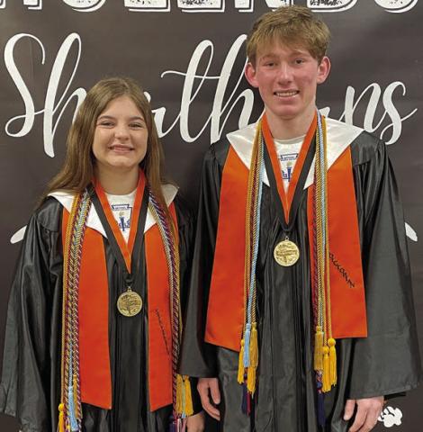 VALEDICTORIAN – BLAKE HELMS (right) / SALUTATORIAN – RILEY ZAPALAC (left) / Sticker Photo By Darrell Vyvjala