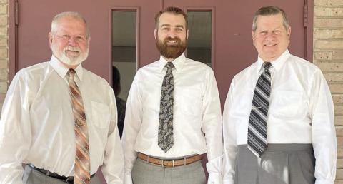 Clayton Klesel (center) joined his father, Bryan (right), and uncle, Mark, as the third generation of their family at Schwenke-Baumgarten Funeral Home as reported in the April 20 issue. Sticker File Photo