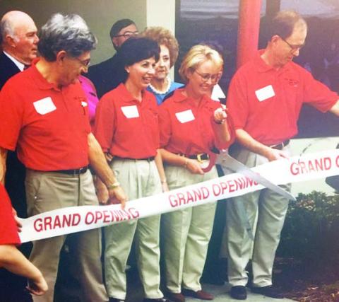 Doing the honors at the Stanzel Museum’s ribbon cutting in March of 1999 were: (from left) Ted Stanzel, Helen Neiser, Ginger Bosl, and Bob Stanzel.