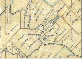 Deta il from an 1840 map of Fayette County drawn by W.H. Sandusky that includes the S. Castleman half league. The original map is in Austin at the Texas General Land Office.
