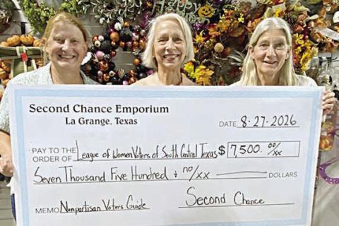 LWV of South Central Texas gets donation