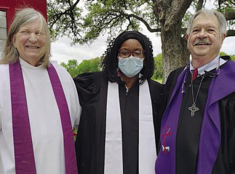 From left – Rev. Lemae Higgs, host pastor, Rev. Dr. Pamela Sattiewhite, who gave the holy readings, and Rev. J.P. Kessie, who delivered the message at the Good Friday Community Service.