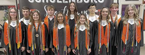 Front row, from left: Haylie Goode, Riley Zapalac, Kieryn Adams, Keaton Walker, Presley Sommer and Larissa Bohlmann. Back row, from left: Bryce Stoever, Jacob Vacek, Meredith Magliolo, Nicolas Lopez and Blake Helms. – Sticker Photo By Darrell Vyvjala
