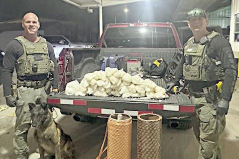 Forty-two bags of methamphetamine concealed in spools of rope in the bed of a truck were located by Sgt. Randy Thumann and Investigator David Smith of the Fayette County Sheriff's Office during a traffic stop on Interstate 10.