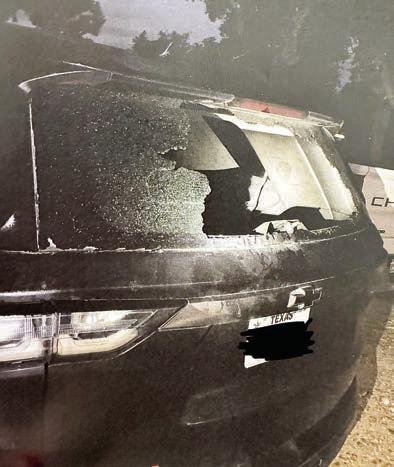 The rear glass was broken when a vehicle was burglarized in the Warda area on Aug. 14.