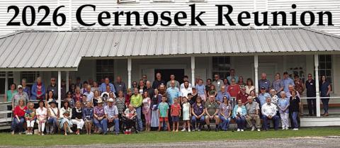 The Cernosek family poses in front of the Ammannsville KJT Hall. (PAID)