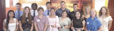 Stanzel Scholars for 2024 attending the Scholar Social were (front row, from left) Angelica Medina, Riley Zapalac, Ethan Stech, Chloe Grifaldo, Ericka Arvizu, Emily Guzman, Ashley Treece, (back row) Bryce Stoever, Rodney Walton Jr., Nicolas Lopez, Brendan Brandt, Morgan Westfall, Izabela Reeves and Natalie Osina. Stanzel Scholars not shown are Haylie Goode, Rilee Sanchez, Annelyse Galipp and Marcus Castillo.