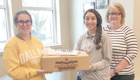 PRESENTATION AT ROUND TOP-CARMINE ISD – (from left) Rylee Handy, Ilse Salinas and Mrs. Kathy Warburton.