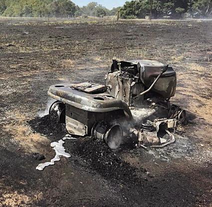 Mower, grass fire Sunday