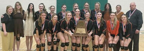 Front, from left: Miranda Bonner, Michaela Kollmann, Reagan Dusek, Grace Schramek, Clara Magliolo, Landry Zapalac, Jenna Guentert, and Kerr McBride. Back, from left: Assistant coach Carol Hargadine, manager Cora Brenek, manager Ava Faith, Greenli VanZandt, Mallory Bonner, Haylee Vacek, Saybra Pinney, Kimber Bartosch, Aubryn Janda, manager Courtney Magliolo, assistant coach Melissa Zapalac, and head coach Donald Zapalac. Sticker Photo By Darrell Vyvjala