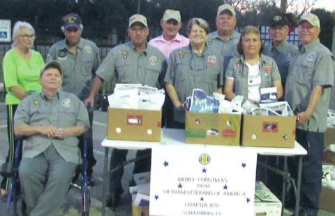 When Santa and Mrs. Claus visited Schulenburg on Dec. 4, Vietnam Veterans of America Chapter 870 and Associates filled goodie bags for the youngsters. Shown are (standing, from left) Jo Ann Brown, Ray Urban, Louis Estradatreasurer, Leonard Korenek, Kathy Kutac-associate, board member Daniel Kutac, Billie Urban-associate, Eugene Krupala, Andy Janda-president and (front) Terry Brown. The Vietnam Veterans of America Chapter 870 and Associates wish everyone a Merry Christmas and Happy New Year!