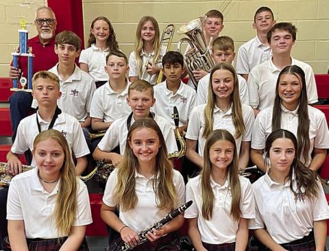 Ensemble– (front row, from left) Tenley Zbranek, Miranda Bonner, Clare Besetzny, Elly Wotipka, (second row) Weston Hollas, Holden Holub, Layne Besetzny, Brenley Bujnoch, (third row) Adam Schramek, Cannon Lykke, Rilee Durfey, Brett Hollas, Brock Seger, (back row) band director Julius Castillo, Caroline Bartek, Mallory Bonner, Bo Brossmann and William Eudy.