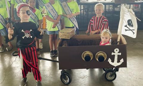First Place – “The Brown Pearl Pirate Ship” - Henry, Waylon, and Jaycee Kay Neskora. Sticker Photo By Darrell Vyvjala