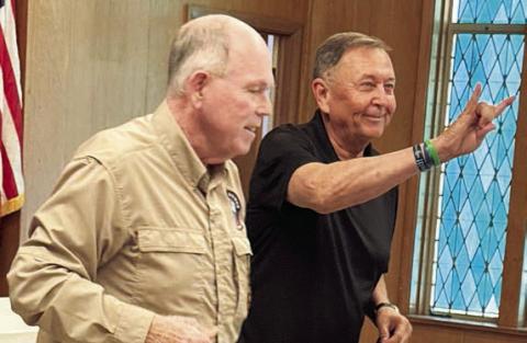 “Two for the price of one” – Weimar Mayor Carlton Tucker (left) addressed members in Weimar, introducing himself and providing an update on issues that concern Weimar citizens. Former Mayor Milton Kohler (right), who also happens to be on the Senior Connections board and a volunteer, was present that day, too.