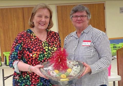Guest speaker at the Fayette County Retired Teachers’ Association meeting was Linda Morrison (left) of Second Chance Emporium. She is shown with Kathy Migl (right), TRTA’s first vice president.