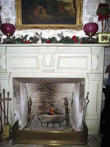 Fireplace in the historic Faison House in La Grane geets holiday visitors.
