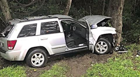The pursuit of a 2010 Jeep Cherokee by law enforcement ended east of Flatonia with the vehicle wrecking into a tree on South Knesek Road, where officers encountered a swarm of bees. Photo Courtesy of Fayette County Sheriff’s Department