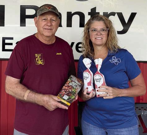 Presentation to Schulenburg Area Food Pantry – (from left) Jack Niesner, SAFP vice president, and Tanya Schindler, NVCW past president.